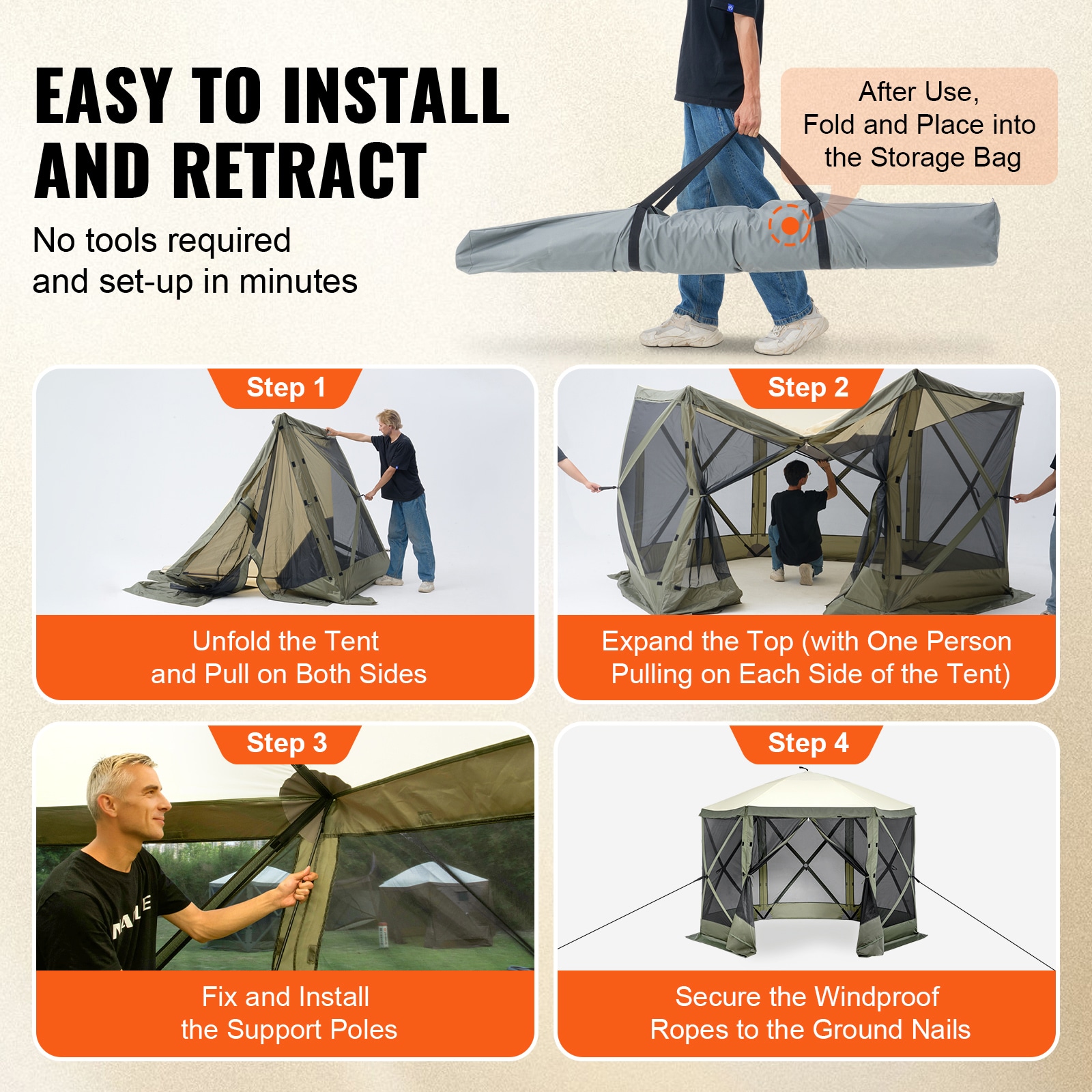 Pop Up Gazebo Canopy With Mesh Mosquito Netting And Privacy Panels_voghion.com